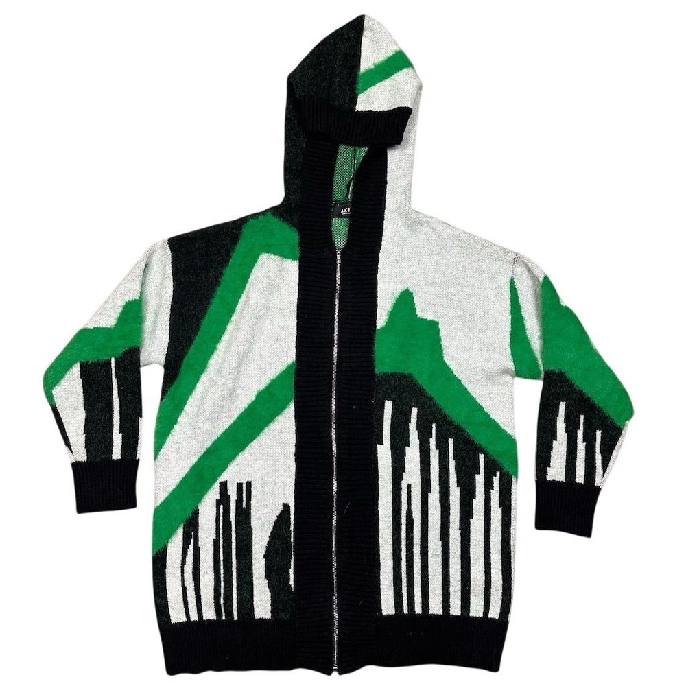 Akira Women's Abstract Angles Oversized Hooded Cardigan Zip Geometric Sweater L
